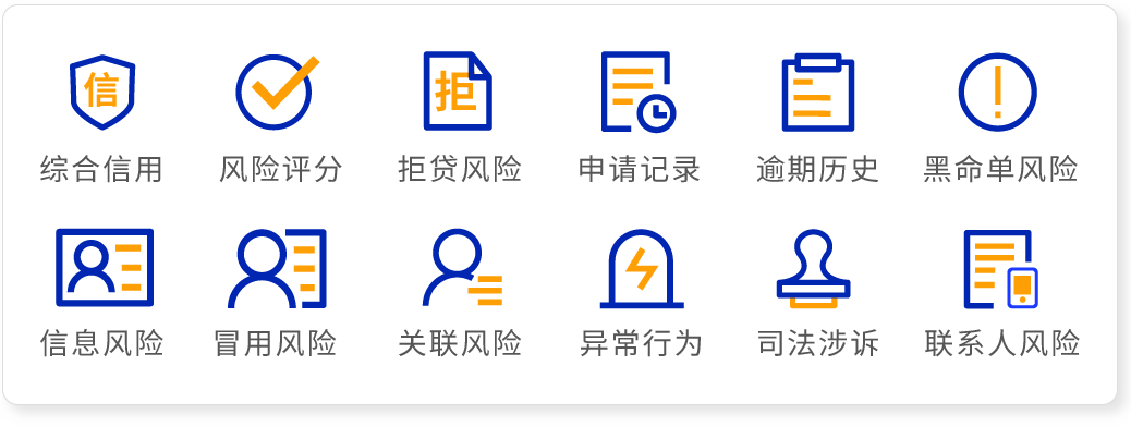 网信大数据信息报告查询，综合信息查询，信息风险评分，拒贷风险检测，消费申请记录查询，失信违约记录查询，网贷黑名单查询，信息风险查询，身份冒用风险查询，异常行为查询，司法涉诉查询，通讯录联系人查询